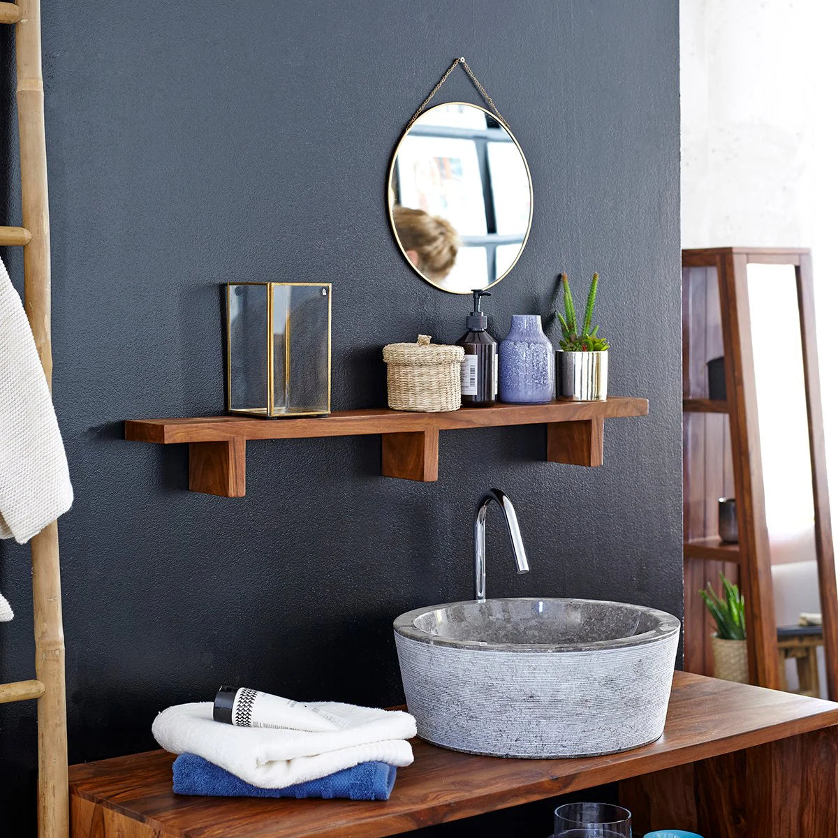 Walden Teak Wood Wall Rack