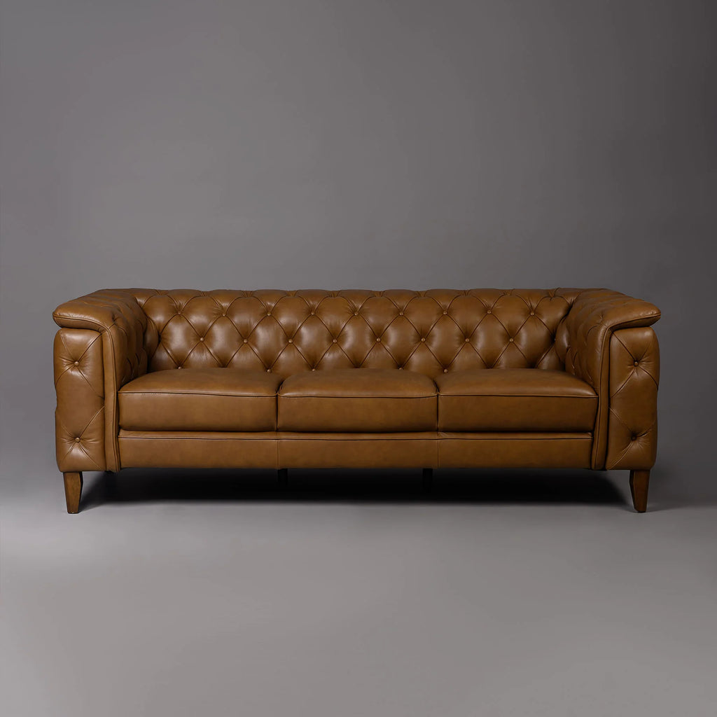 Monteluce Chester Sofa – Saddle Brown (Three Seater) – Marwar Handicraft, view 1 of 6