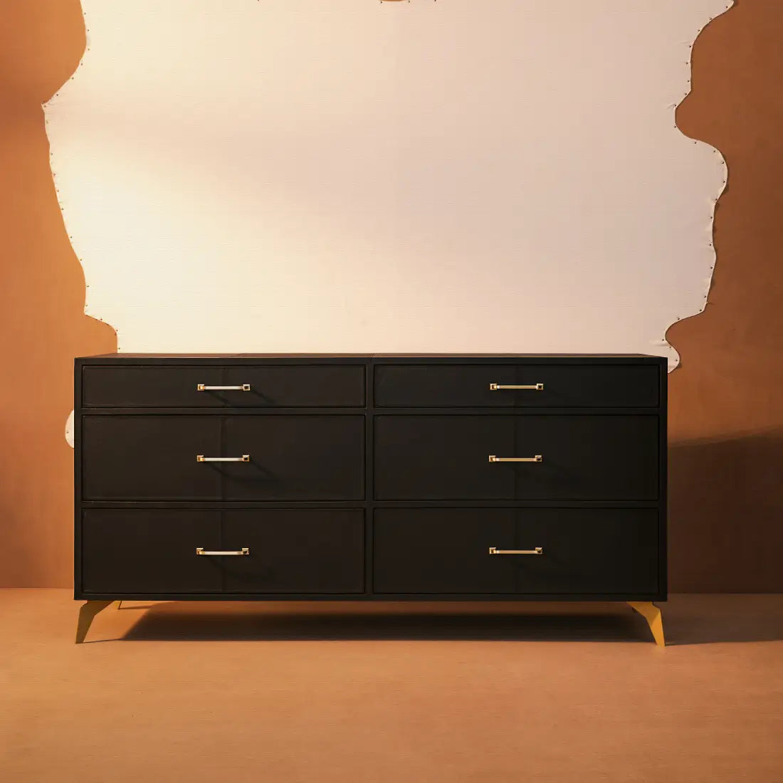 Linden Drawers – Black Leather Finish – Marwar Handicraft, view 2 of 5